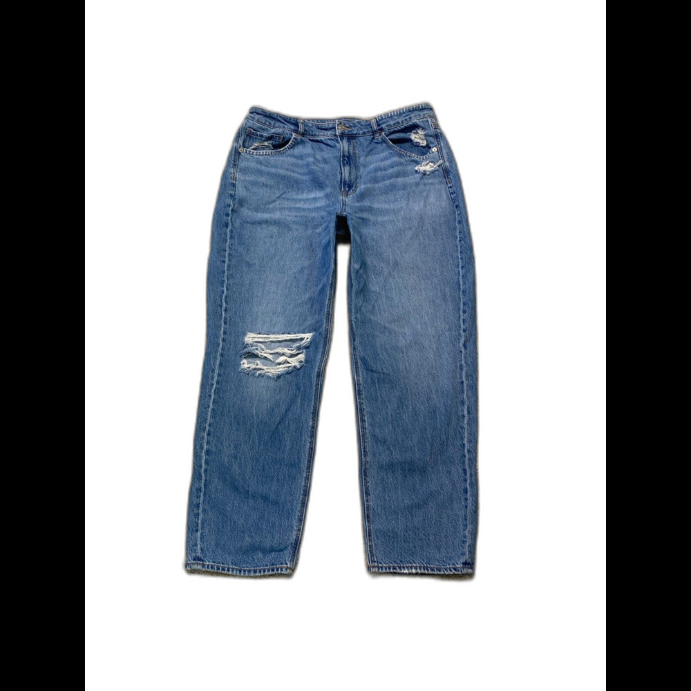 American Eagle Mom Straight Jean Embroidered High-Rise Distressed Size 18 Long